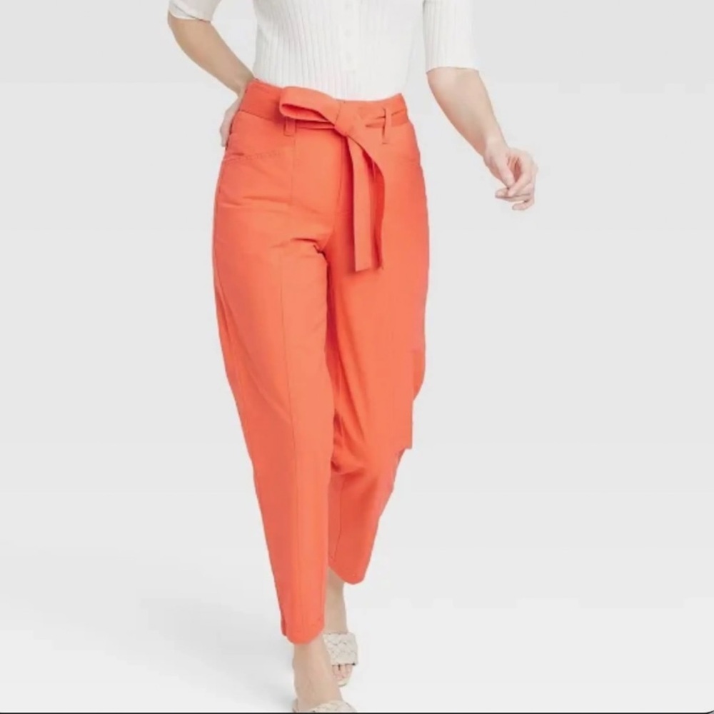 A New Day High-Rise Tapered Ankle Tie-Front Pants Size 8 orange Statement